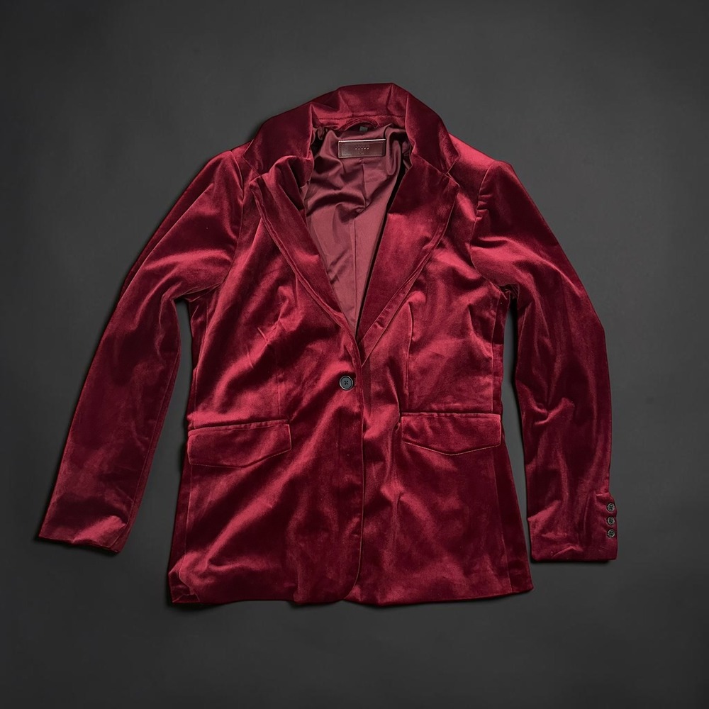 BLANKNYC Luxury Burgundy Velvet Blazer M Goth Chic Single Button Evening Jacket - Picture 2 of 6